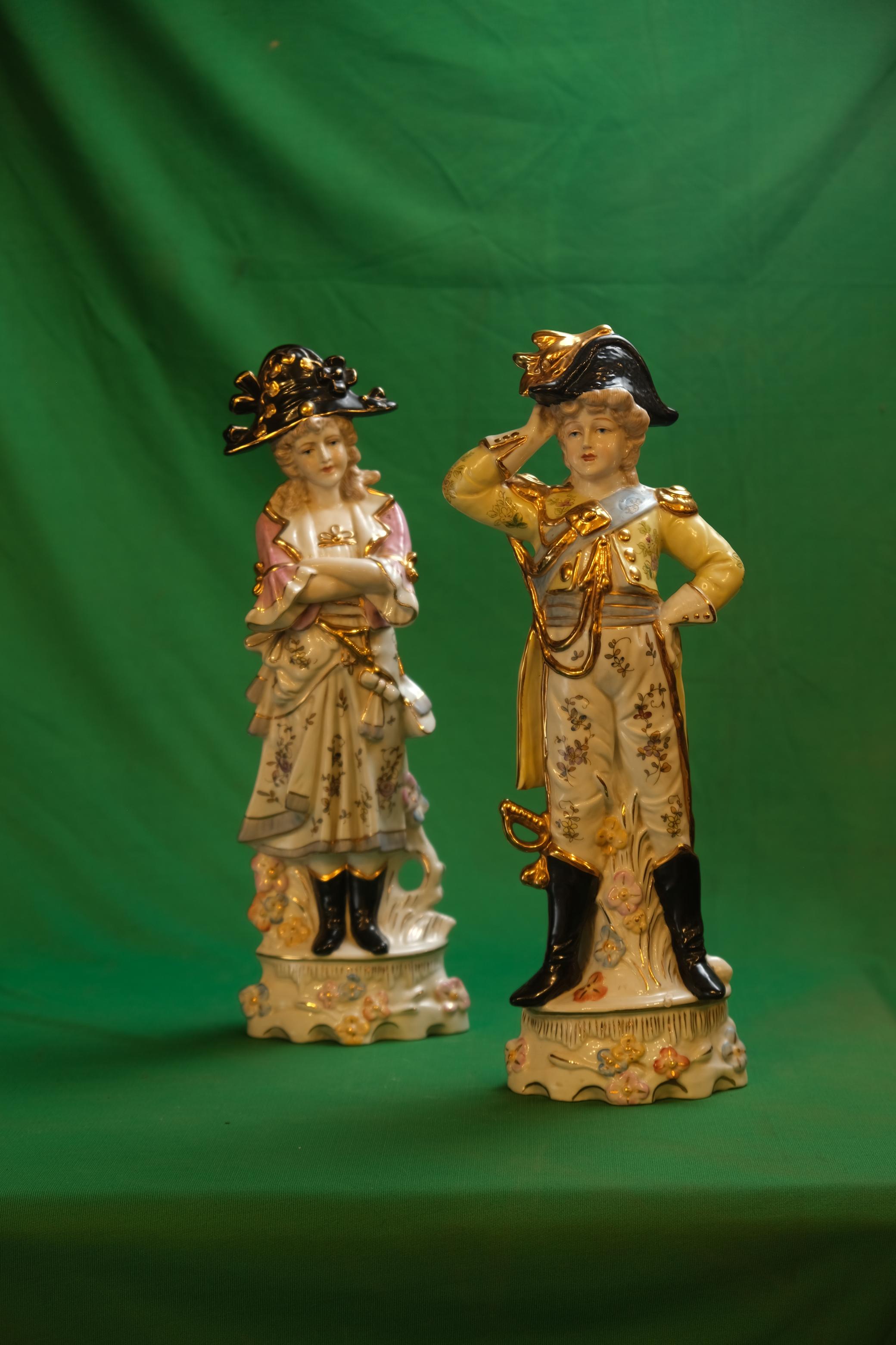 Pair of Antique Continental Porcelain Napoleon Bonaparte and Empress Joséphine Figurines