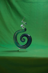 Murano Style Hand-Blown Blue Spiral Wave Glass Sculpture