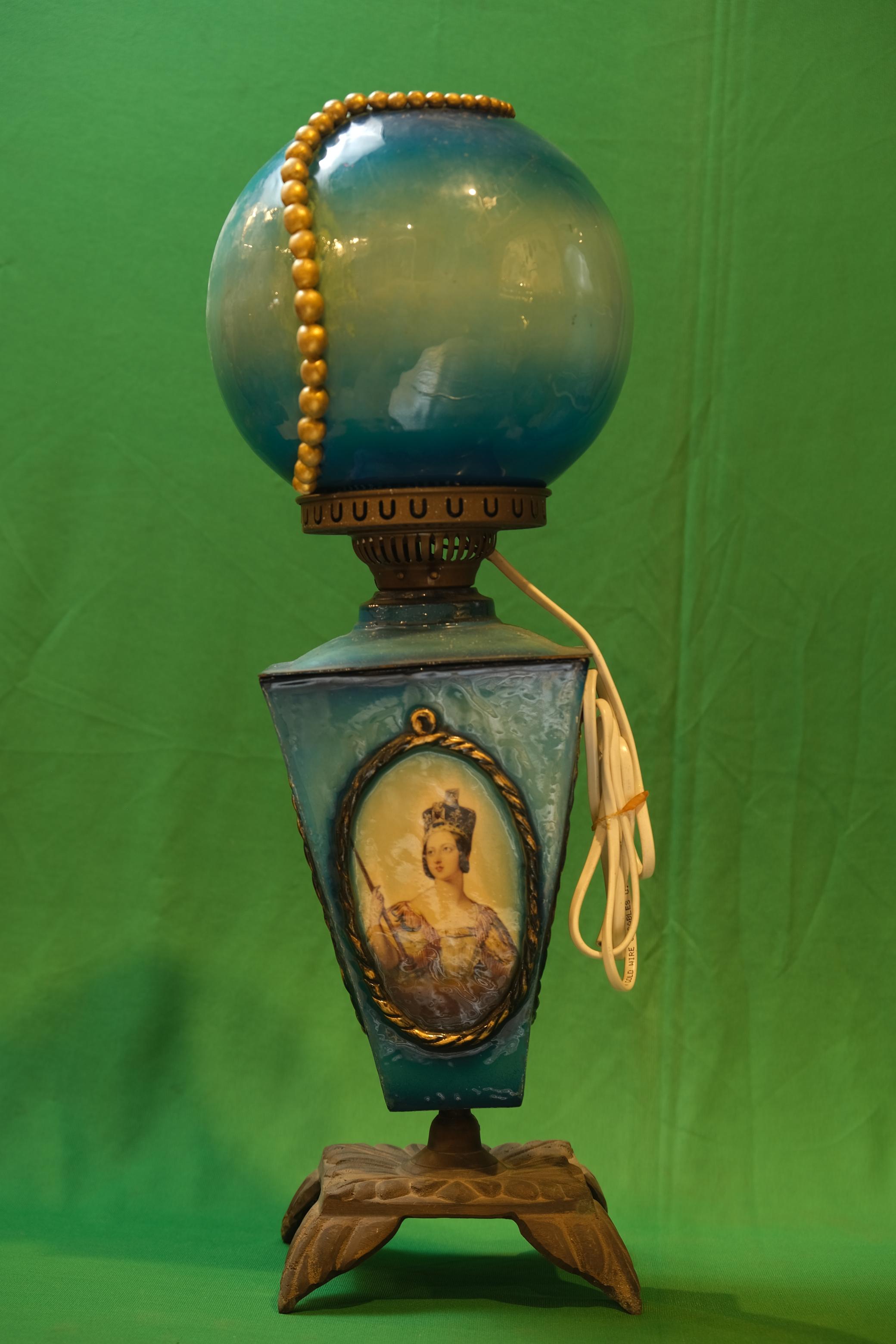Pair of Antique Victorian Queen Victoria Portrait Banquet Lamps
