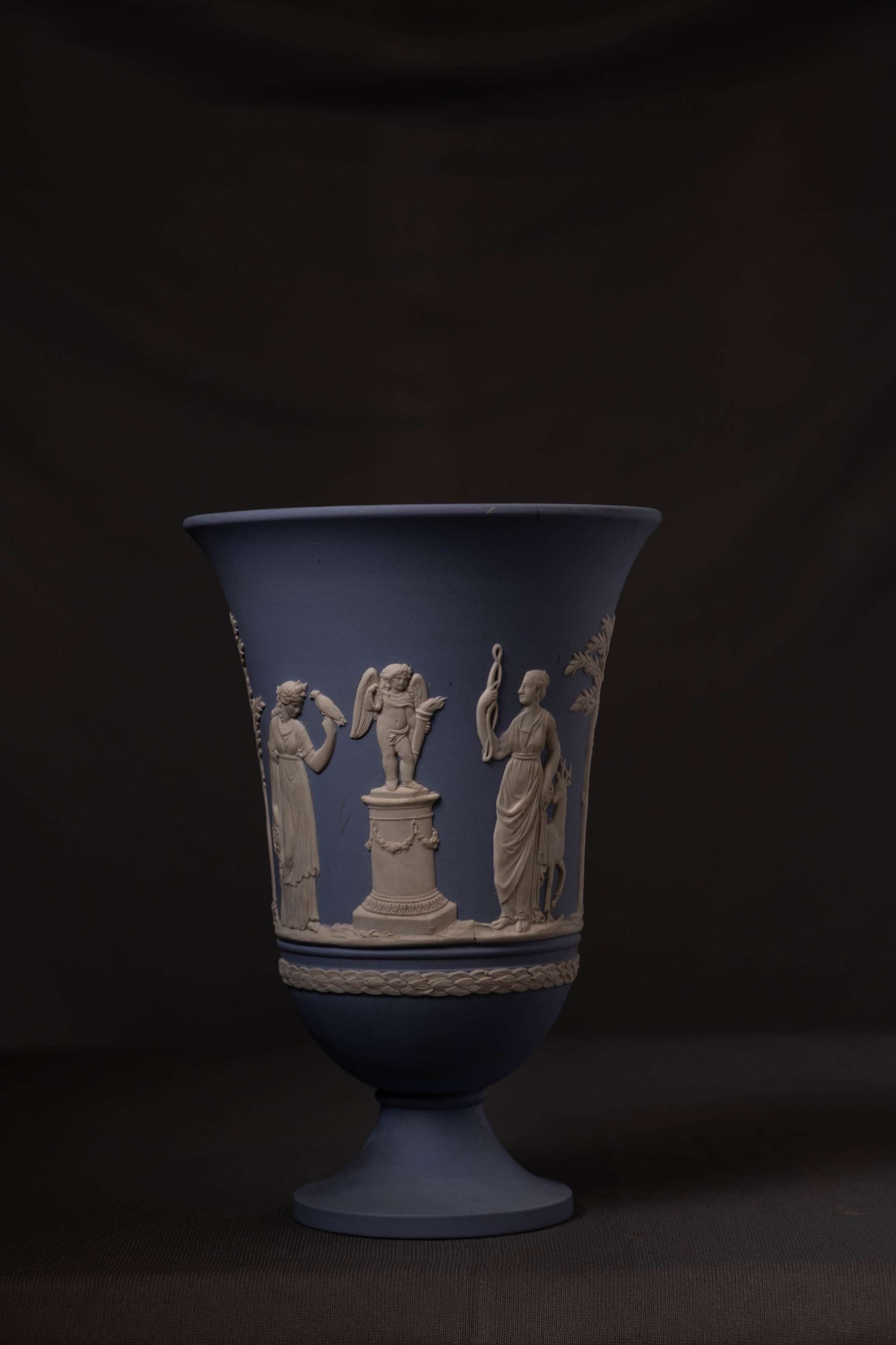 Vintage Wedgwood Blue Jasperware Neoclassical Urn