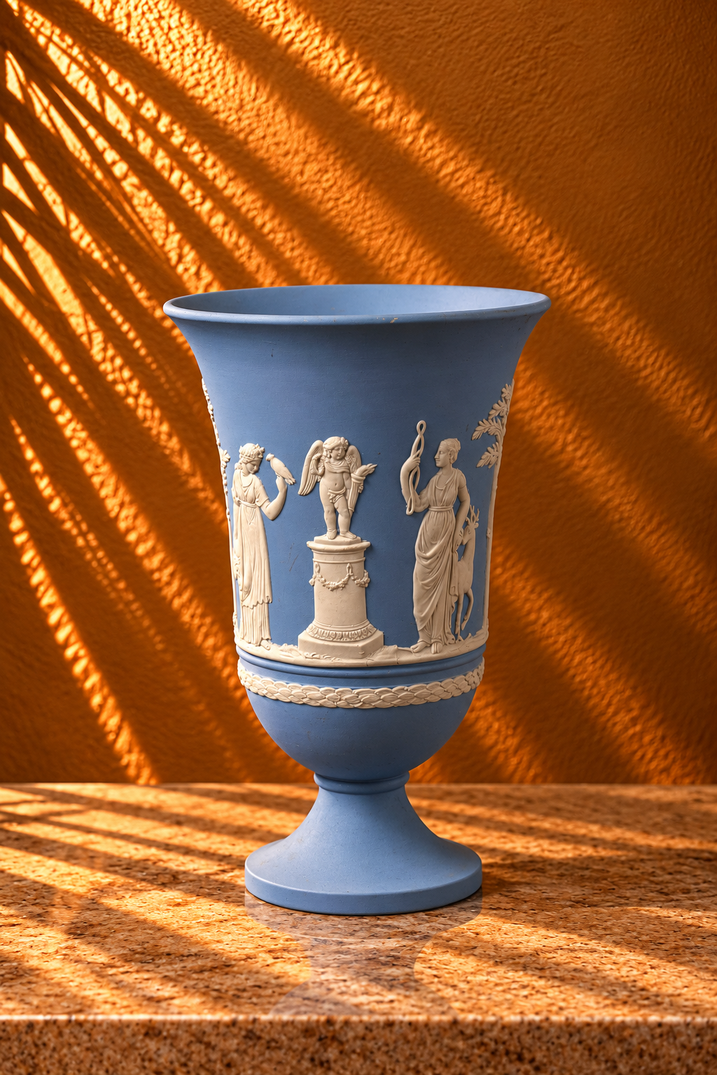 Vintage Wedgwood-Style Blue Jasperware Neoclassical Urn