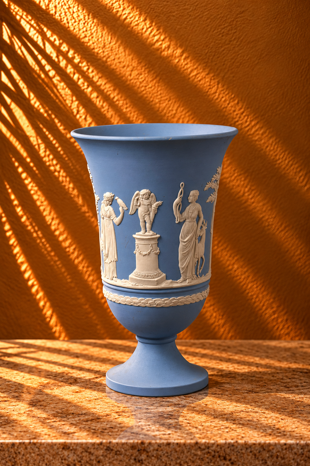Vintage Wedgwood-Style Blue Jasperware Neoclassical Urn