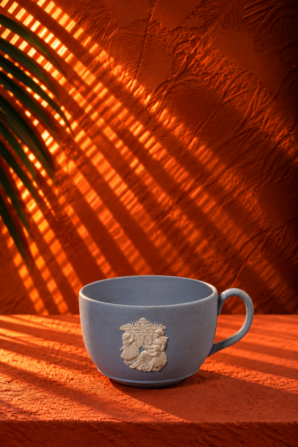 Vintage Slate Blue Ceramic Relief Cup