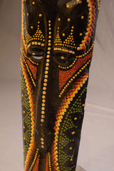 Hand-Carved African Wooden Mask with Vibrant Dot-Painted Motifs