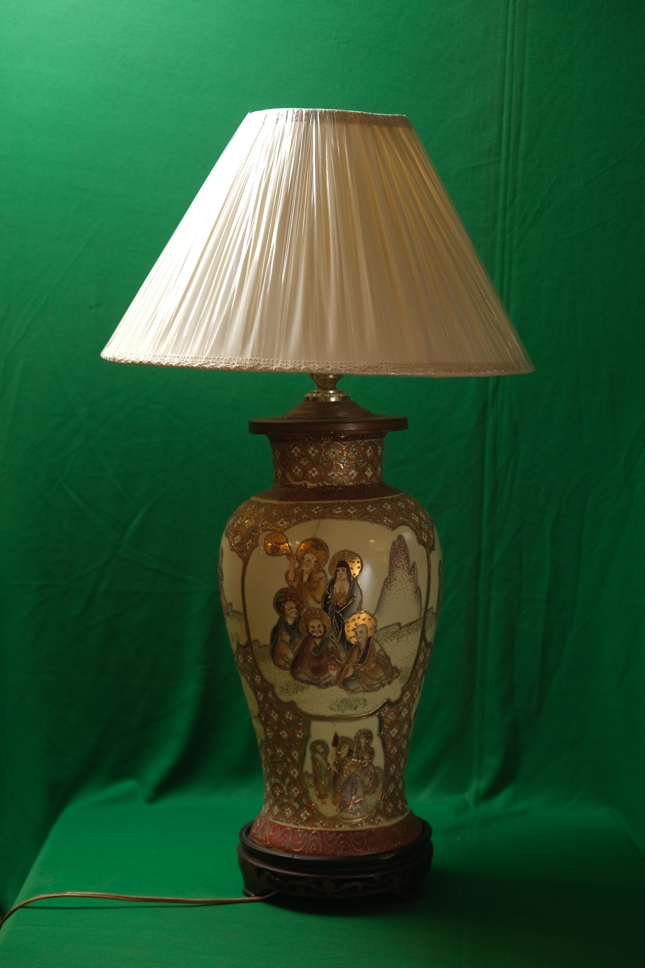 Antique Japanese Satsuma Porcelain Vase Lamp