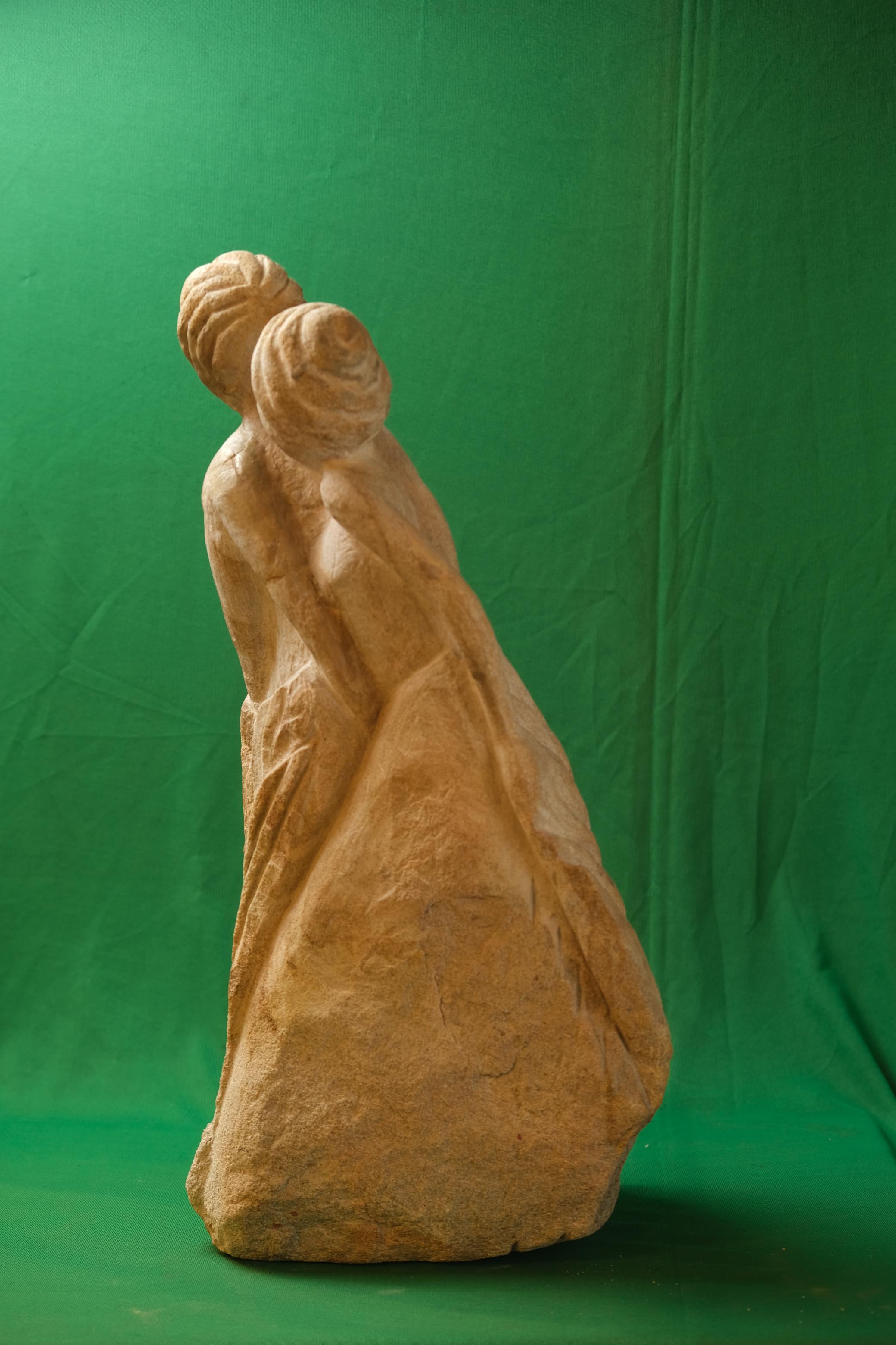 Abstract Handmade Stone Sculpture of an Embracing Couple