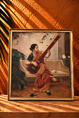 Vintage Indian Classical Painting of a Woman Playing Sitar
