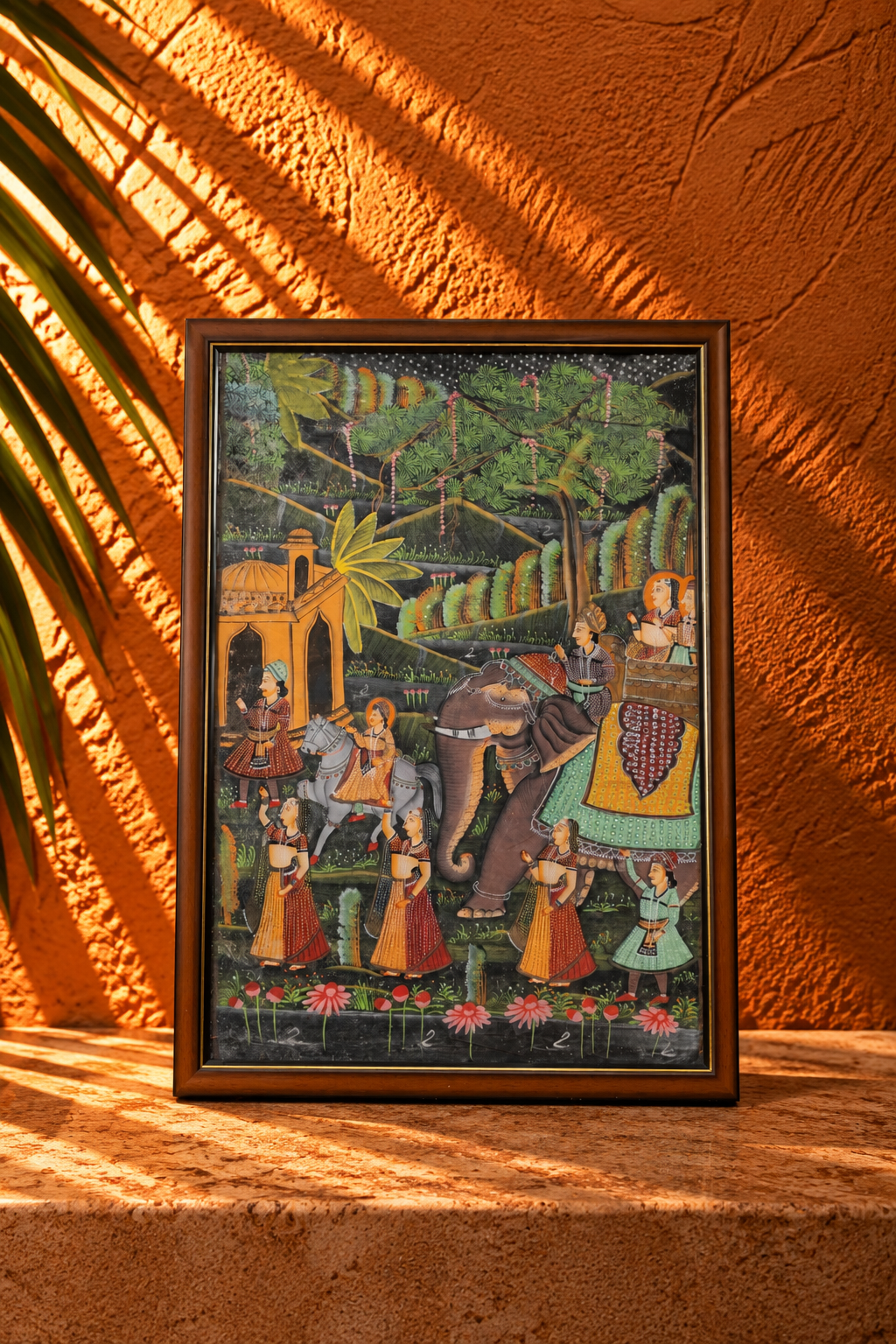 Vintage Indian Miniature Painting of a Royal Elephant Procession