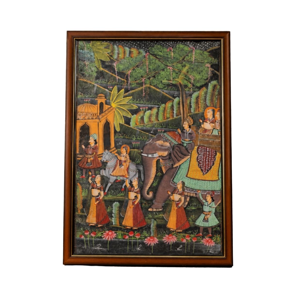 Vintage Indian Miniature Painting of a Royal Elephant Procession