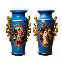 Pair of the Royal Vienna  Celestial Blue Portrait Vase