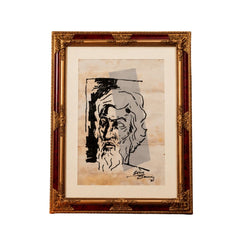 Vintage Monochrome Portrait Sketch in Ornate Gold and Burgundy Frame