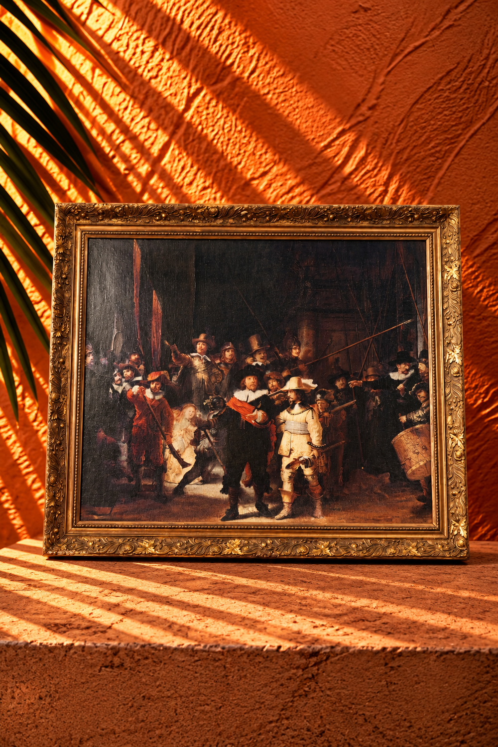 Vintage European-Style Historical Military Group Painting in Ornate Gold Frame