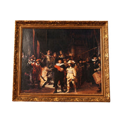 Vintage European-Style Historical Military Group Painting in Ornate Gold Frame