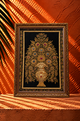 Ornate Golden Floral Tree Artwork with Jeweled Detailing in Decorative Frame