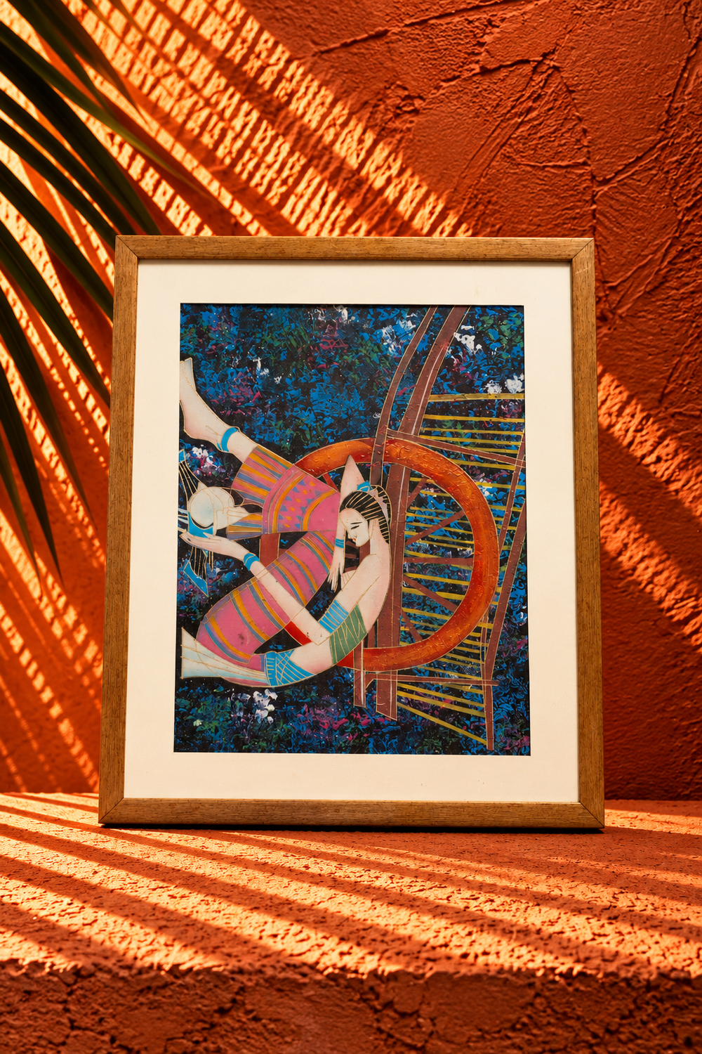Colourful Contemporary Figurative Painting in Wooden Frame