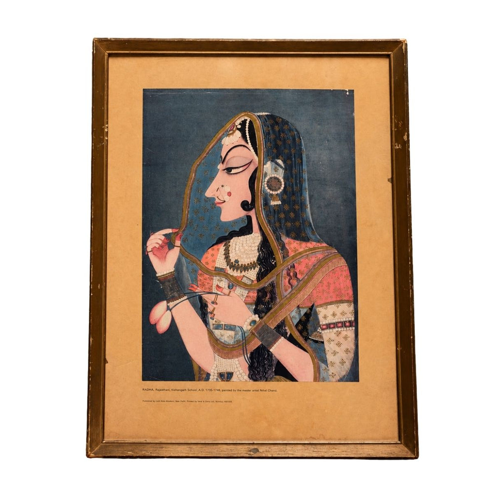 Vintage Kishangarh-Style Radha Portrait – Framed Traditional Indian Artwork
