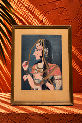 Vintage Kishangarh-Style Radha Portrait – Framed Traditional Indian Artwork