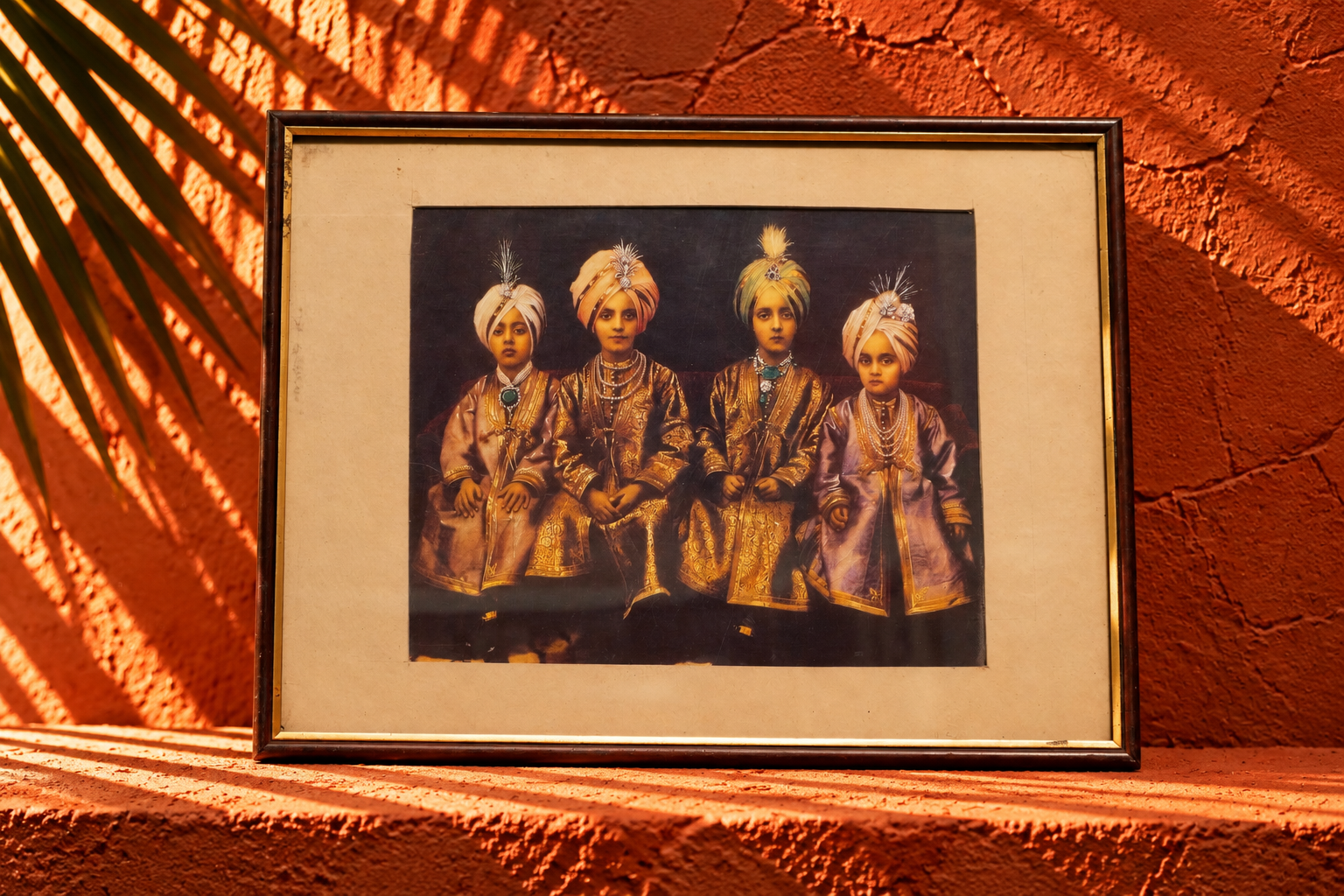 Vintage Portrait of Four Royal Indian Children in Traditional Attire