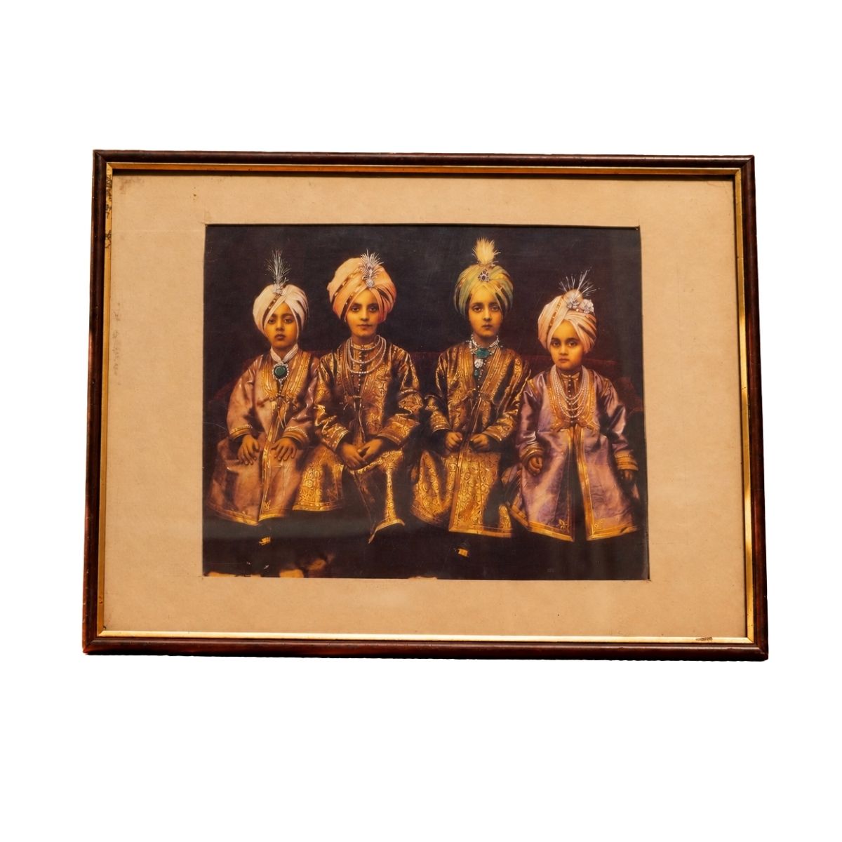 Vintage Portrait of Four Royal Indian Children in Traditional Attire
