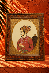 Vintage Mughal-Style Portrait of a Royal Nobleman in Ornate Frame