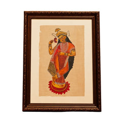 Traditional Indian Folk Painting of a Goddess on Lotus