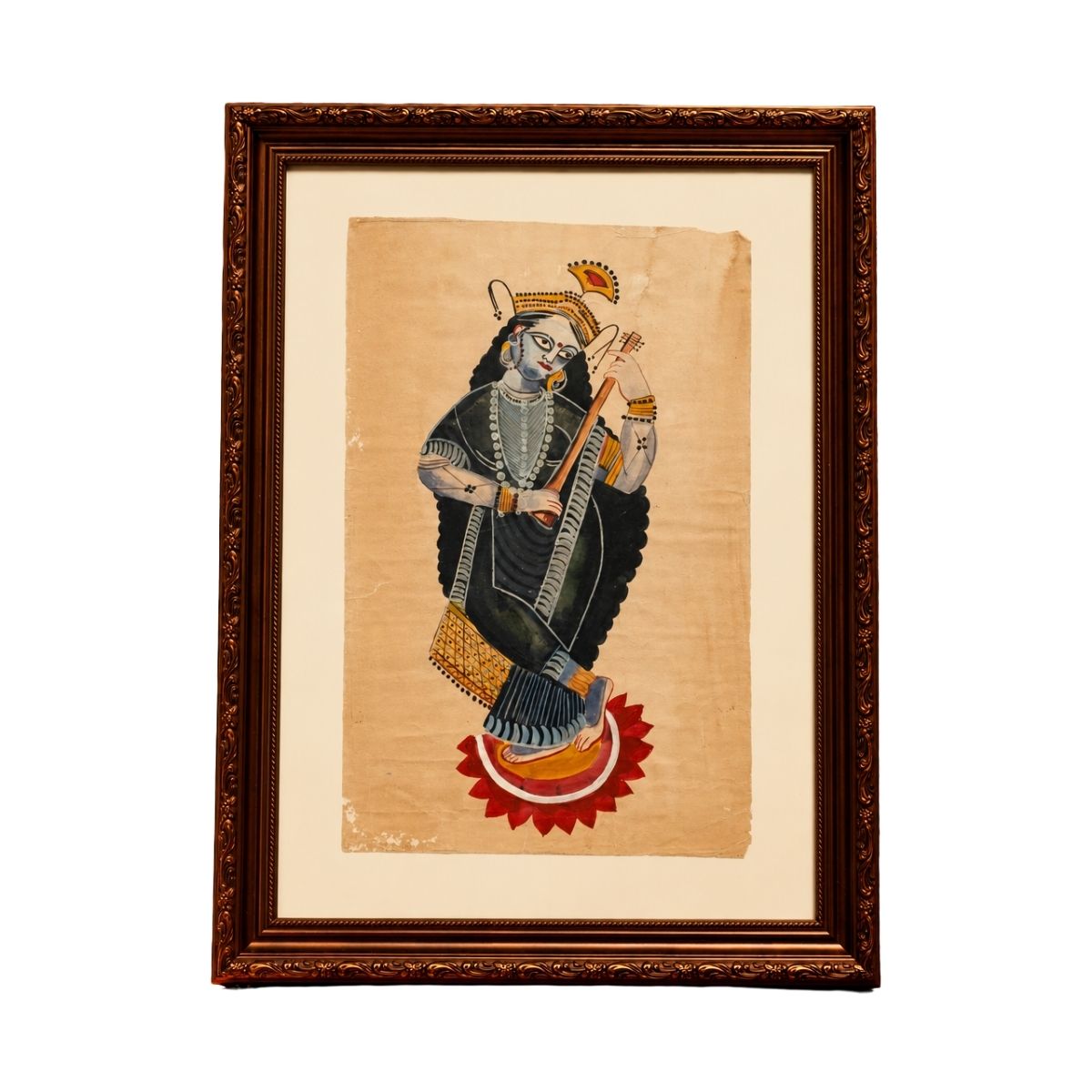 Traditional Indian Miniature Painting of Krishna with Veena