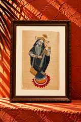 Traditional Indian Miniature Painting of Krishna with Veena