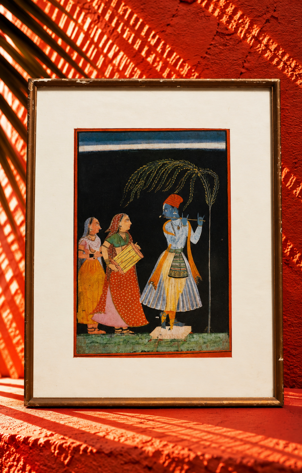 Vintage Rajasthani Miniature Painting of Krishna with Gopis
