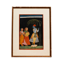 Vintage Rajasthani Miniature Painting of Krishna with Gopis
