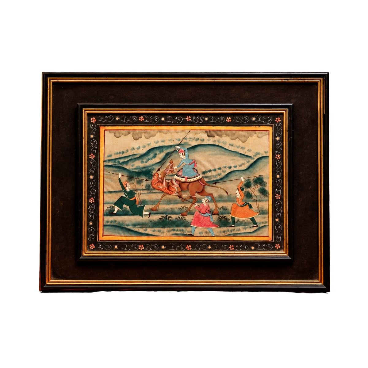 Vintage Indian Miniature Painting of a Royal Camel Rider in the Desert