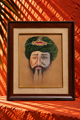 Traditional Portrait of a Nobleman in Jeweled Green Turban – Framed Artwork