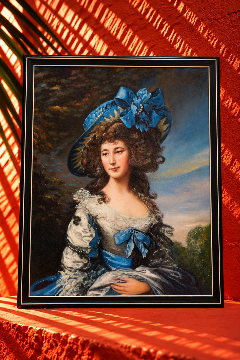 Vintage Portrait of a Lady in Blue Hat