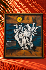 Abstract Moonlit Figures – Contemporary Figurative Framed Painting