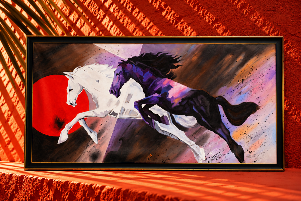 Galloping Horses Under the Red Sun – Contemporary Equine Art