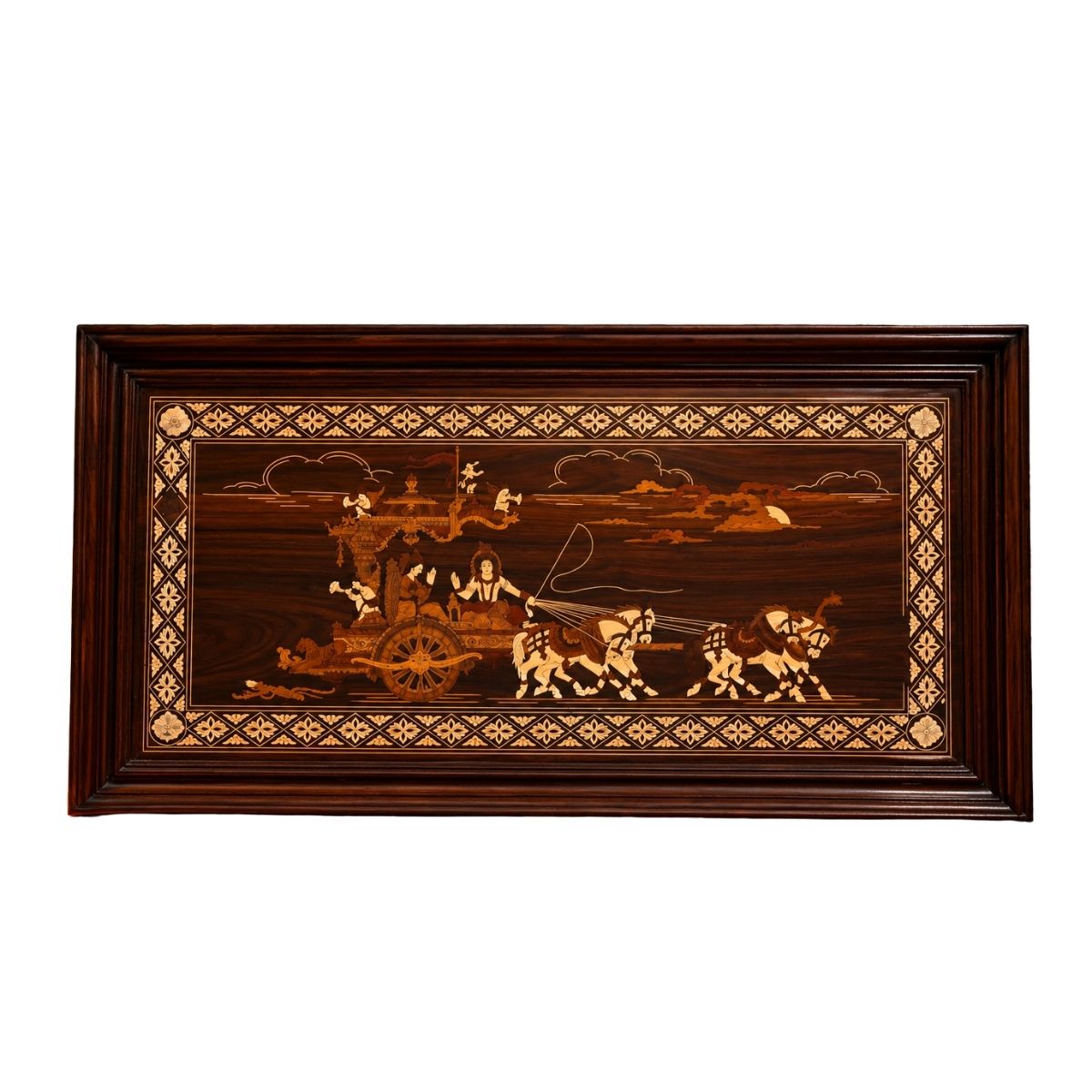 Traditional Indian Wooden Marquetry Panel – Chariot Scene