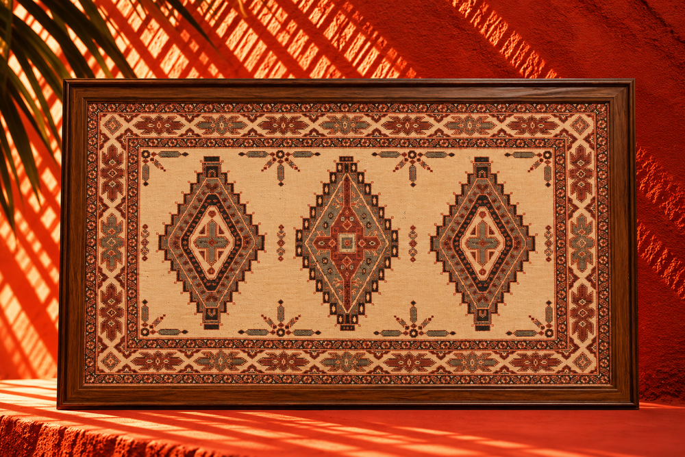 Framed Traditional Geometric Tribal Textile Artwork