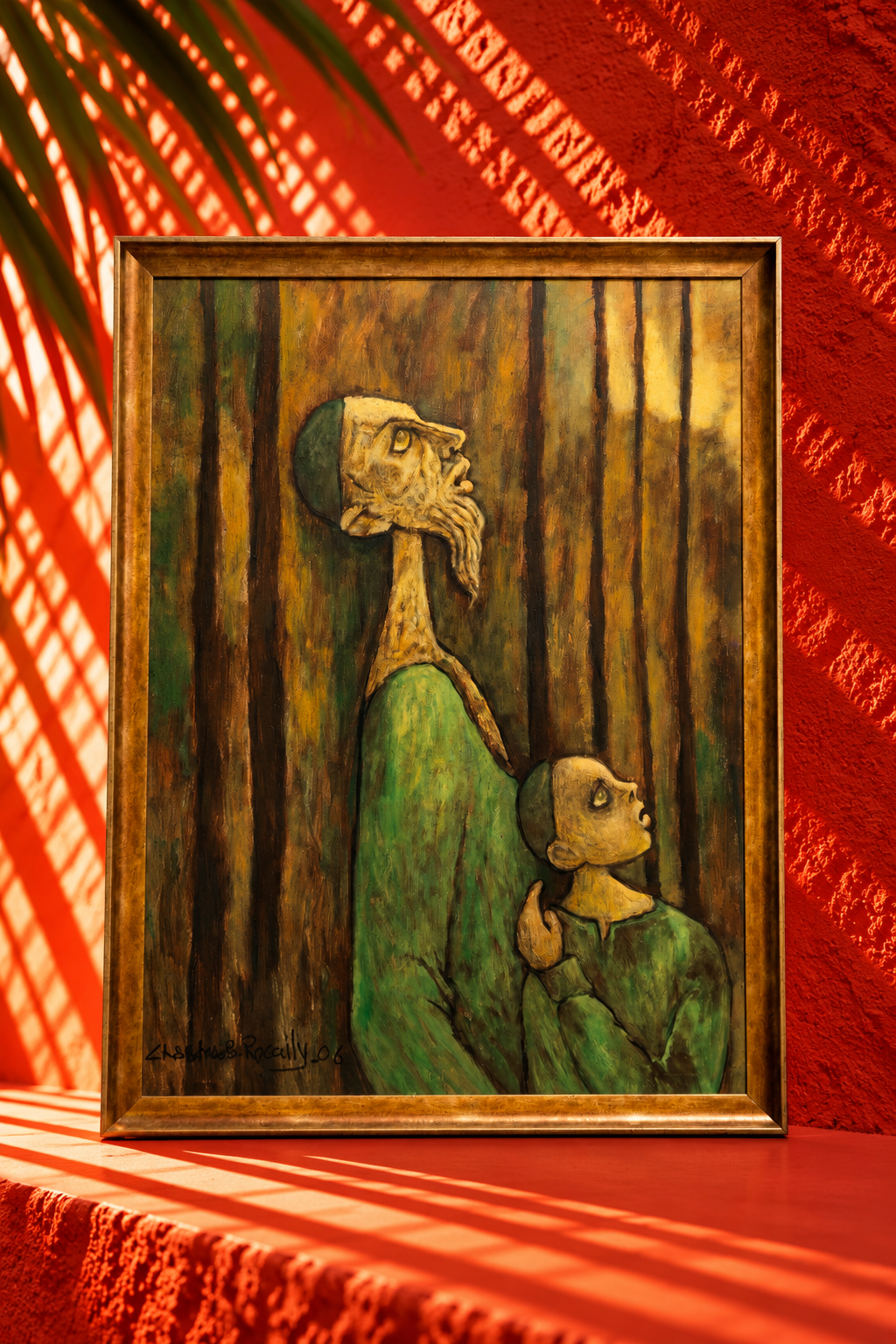 Expressionist Portrait of a Father and Child in the Forest