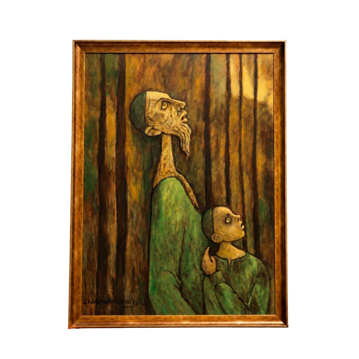 Expressionist Portrait of a Father and Child in the Forest