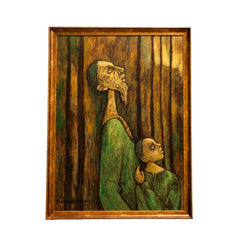 Expressionist Portrait of a Father and Child in the Forest