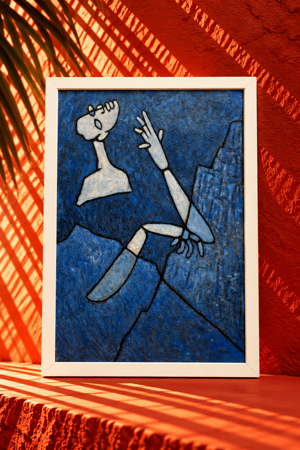 Abstract Blue Cubist Figure Painting