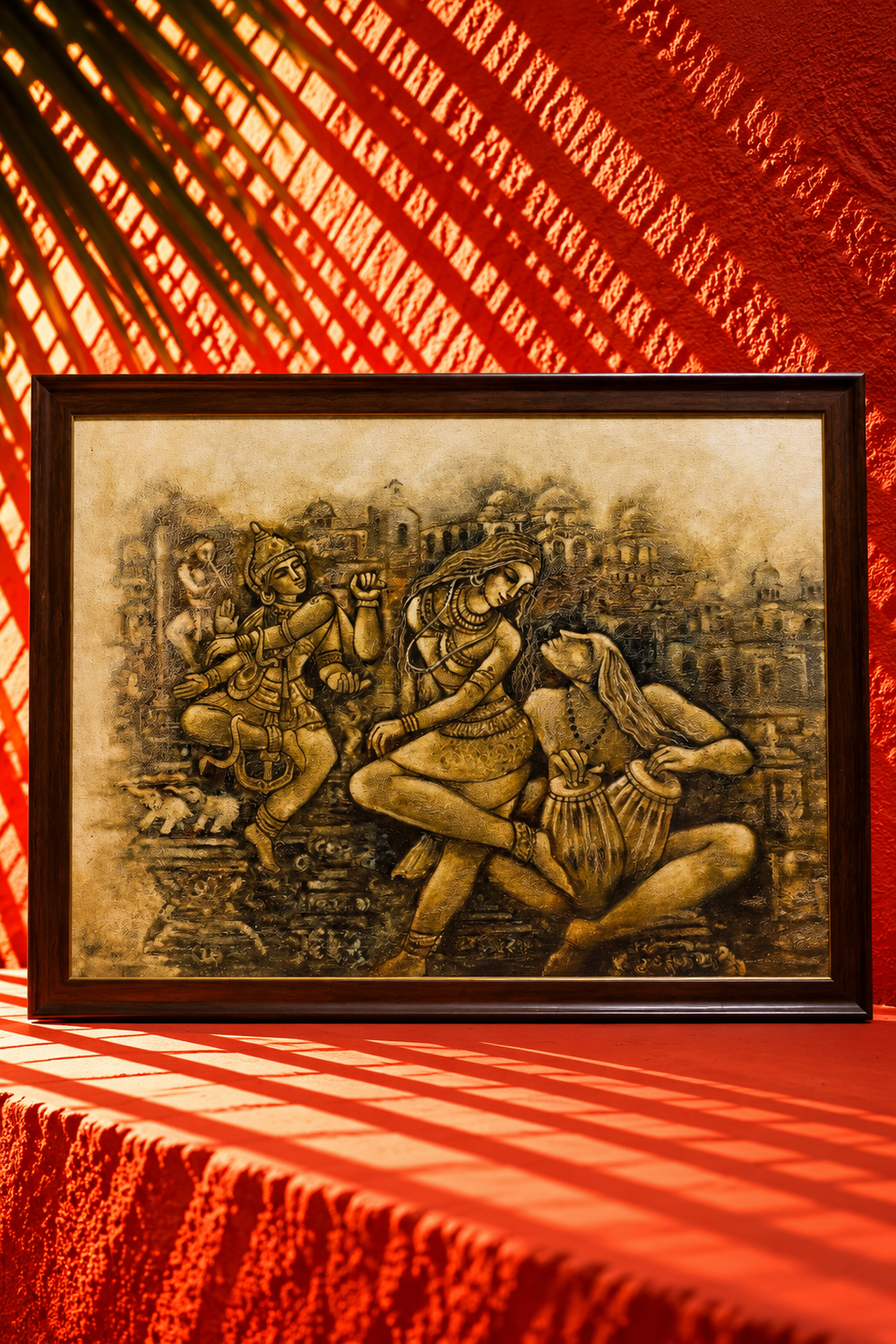 Sepia Indian Classical Dance Scene Painting