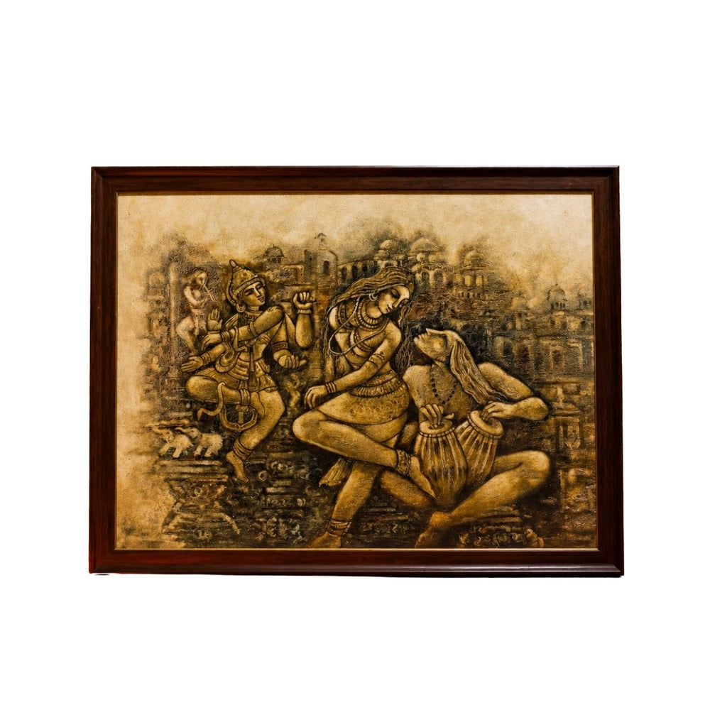 Sepia Indian Classical Dance Scene Painting