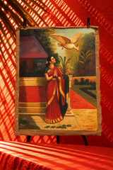 Traditional Indian Woman with White Bird – Vintage Figurative Artwork