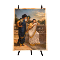 Vintage Indian Figurative Painting of Two Women on a Terrace