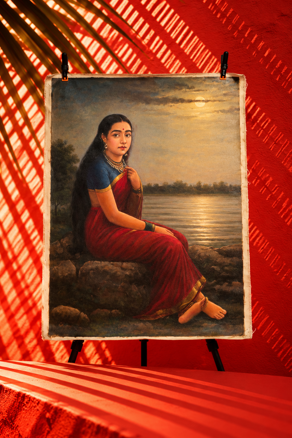 Vintage Indian Woman by the Riverside – Traditional Figurative Painting