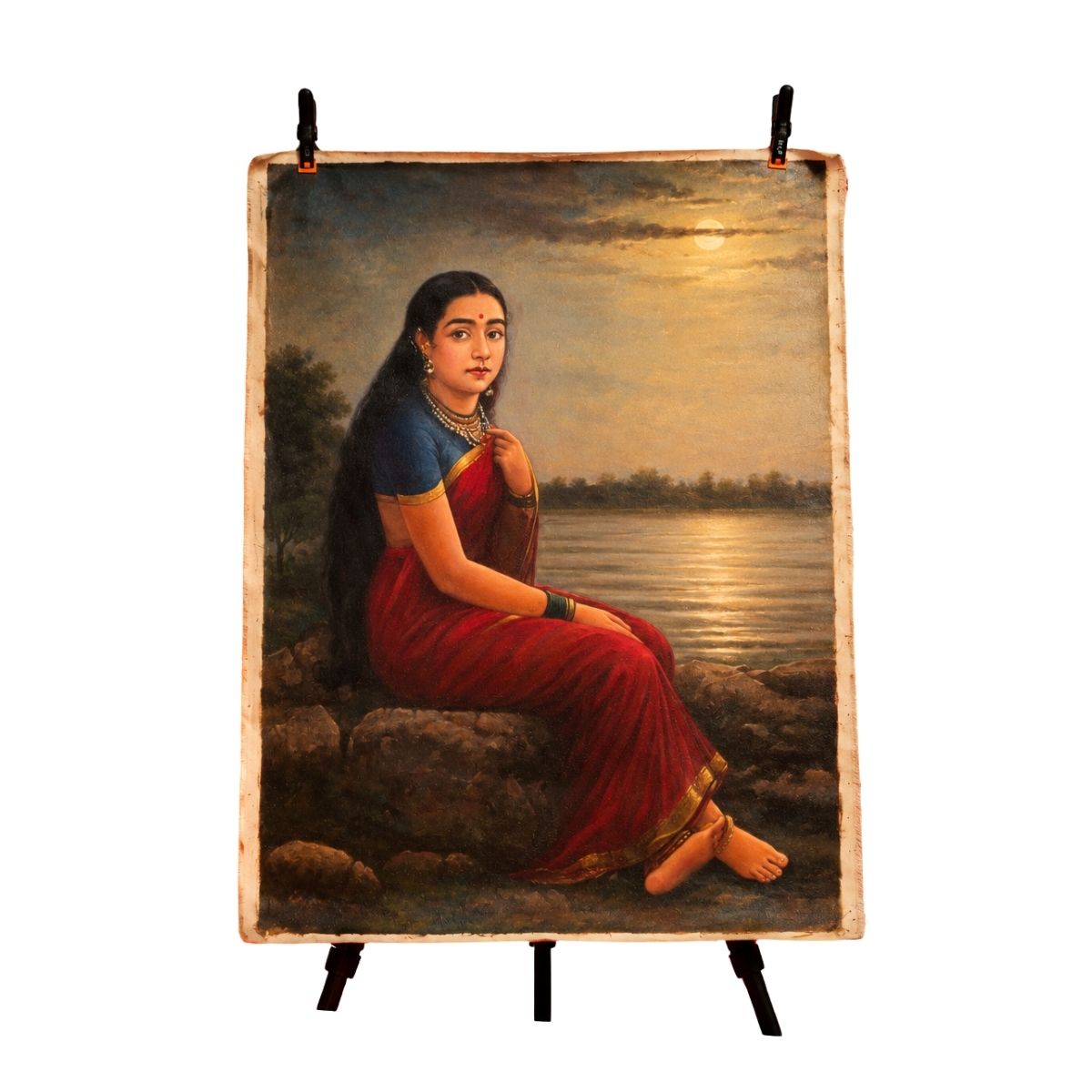 Vintage Indian Woman by the Riverside – Traditional Figurative Painting