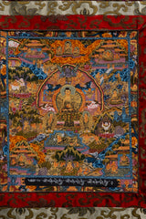 Traditional Tibetan Buddhist Thangka Tapestry with Ornate Brocade
