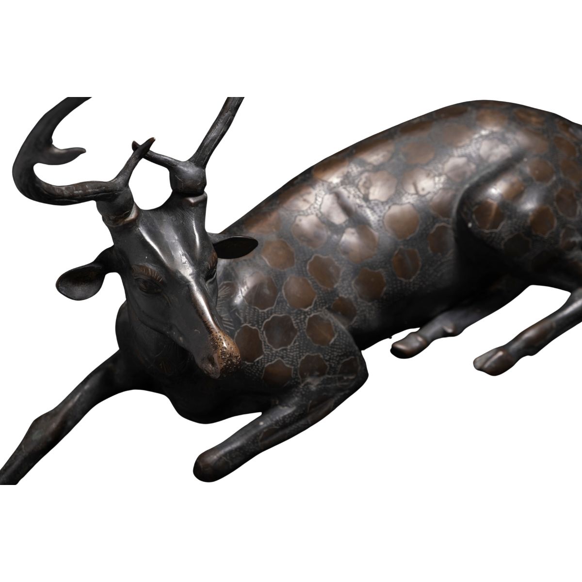 Antique Reclining Bronze Stag Sculpture