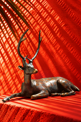 Antique Reclining Bronze Stag Sculpture