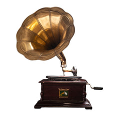 Vintage His Master's Voice Brass Horn Gramophone